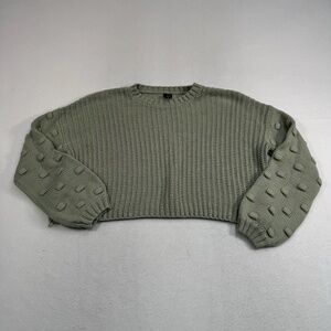 Moon And Madison Cropped Chunky Knit Sweater Womens Sz Medium Green Long Sleeve